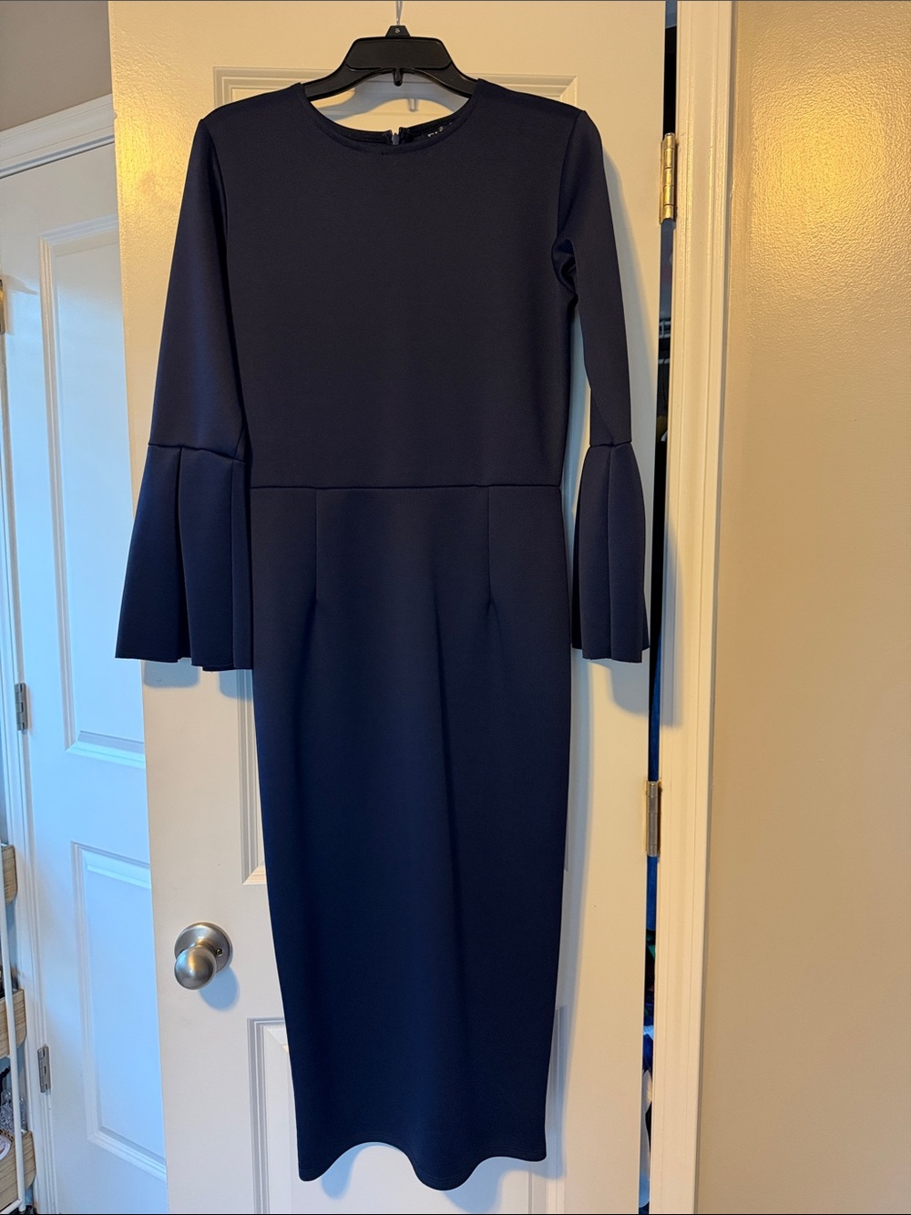 Women's Navy Midi Dress with Bell Sleeves